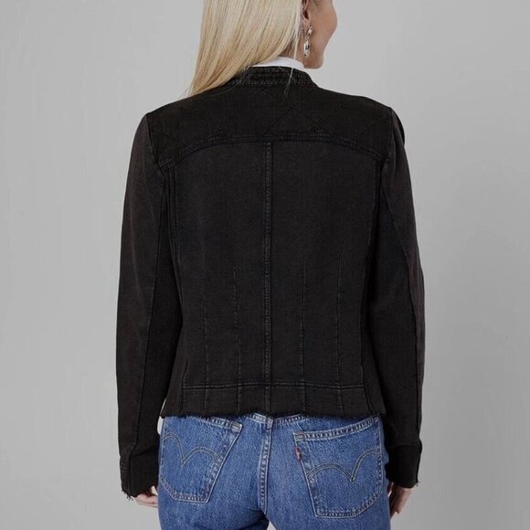 Buckle BKE Women Black Washed Cowl-Neck Asymmetrical Zip Draped Moto Jacket - Picture 2 of 9